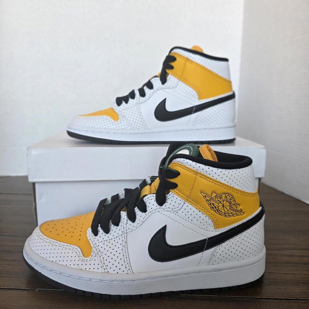 Air Jordan 1 Mid White/Black Univ Gold Sneakers Women's Sz 5.5 NIB